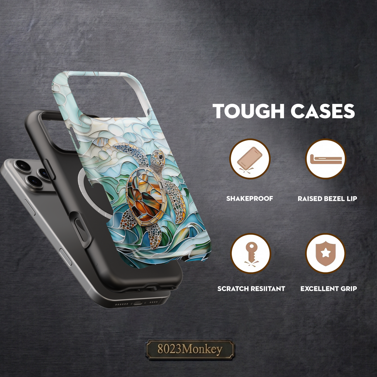 Stained Glass Sea Turtle MgaSafe Tough Cover for iPhone and Samsung
